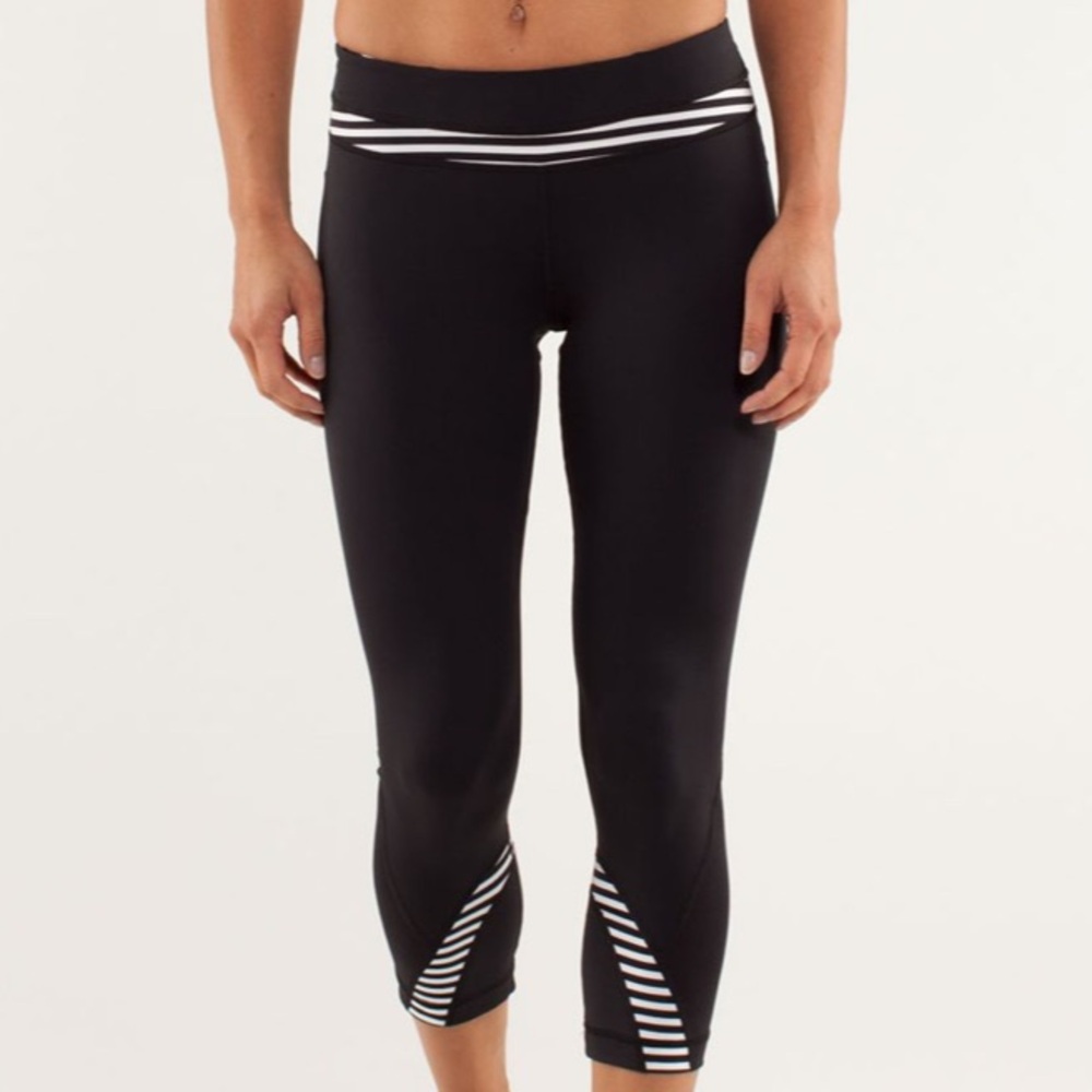 lululemon athletica Black Leggings with White Stripes